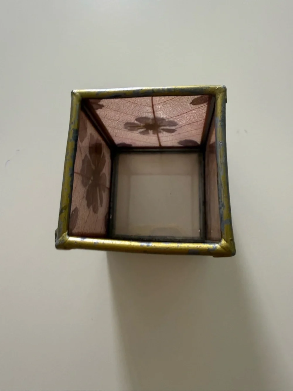 Pressed Flower Glass pencil or makeup Holder Purple & Gold